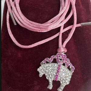 Brooks Brothers Logo Golden Fleece Pendant Rhinestone pink clear w/ cord Sheep